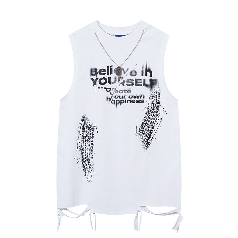 Edgy Letter Graphic Waistcoat Tee