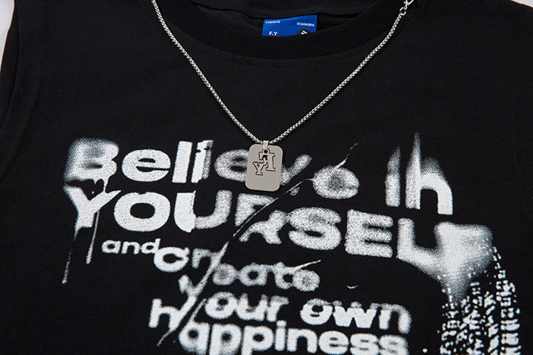 Edgy Letter Graphic Waistcoat Tee