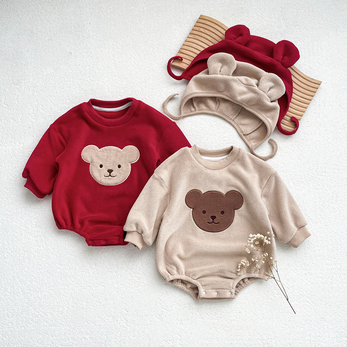 Cartoon Bear Hooded Baby Romper