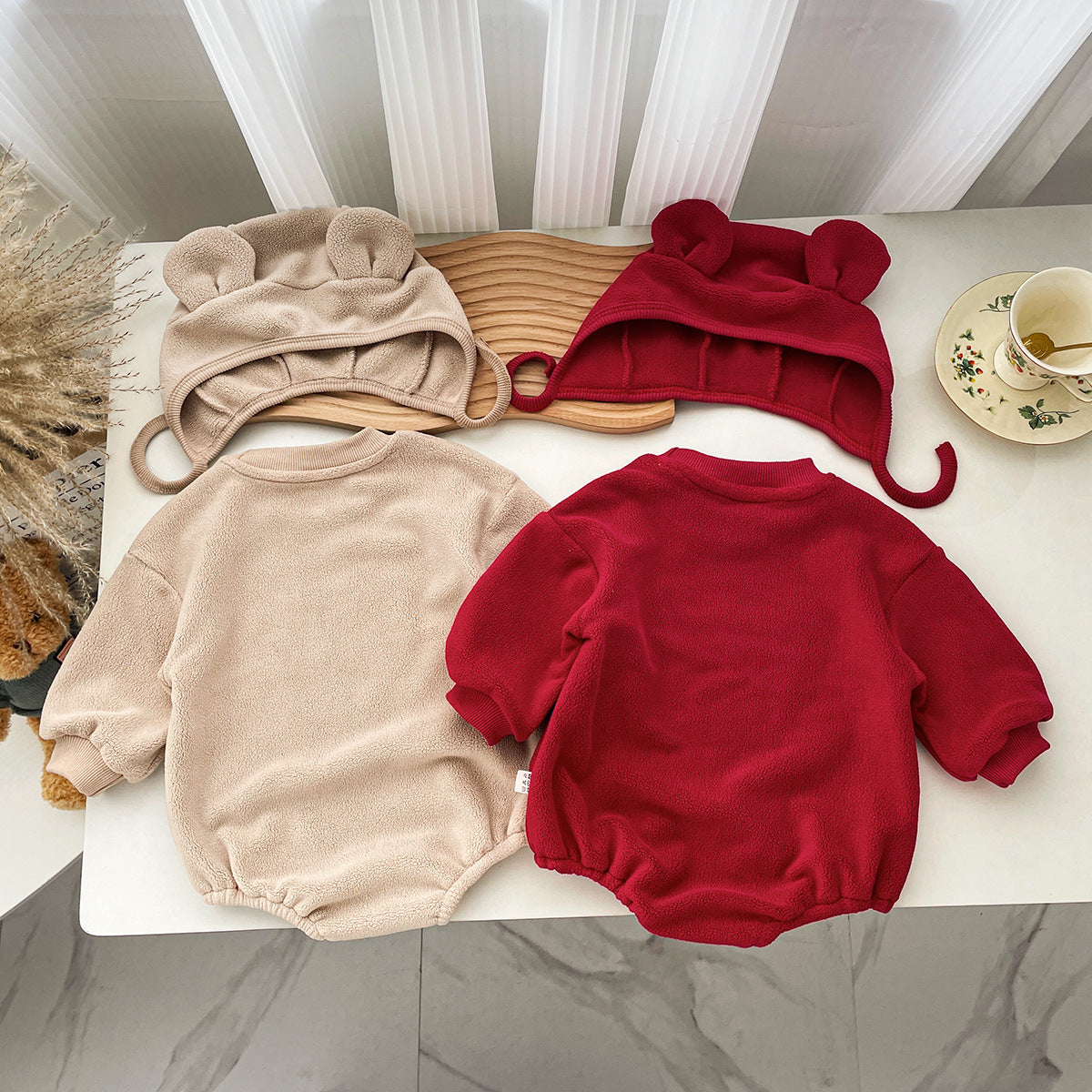 Cartoon Bear Hooded Baby Romper