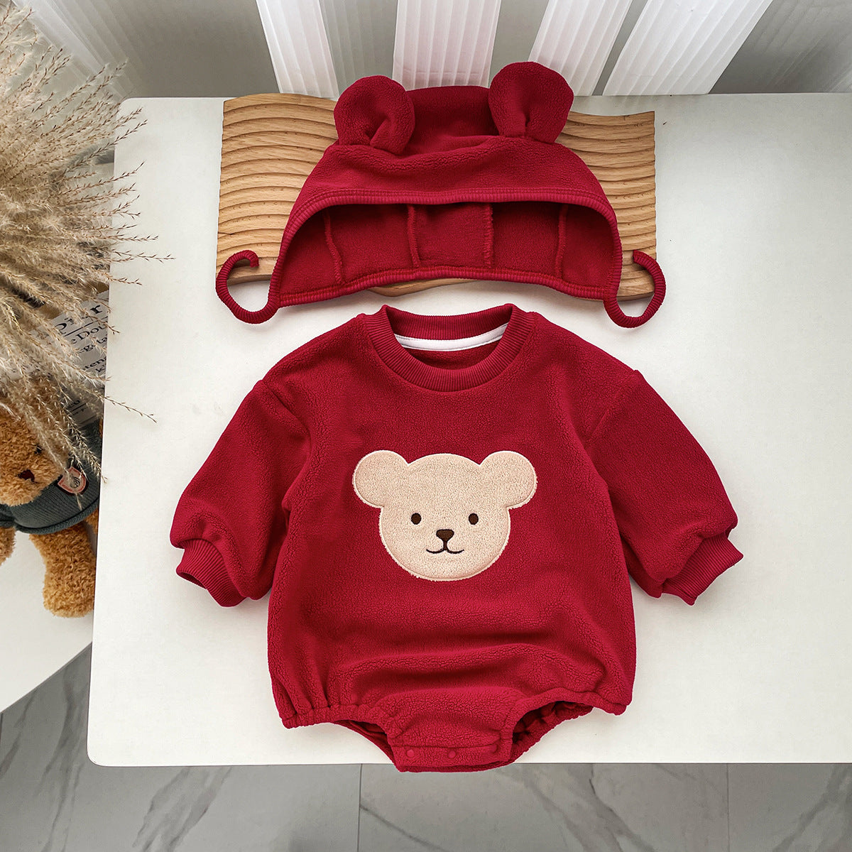 Cartoon Bear Hooded Baby Romper