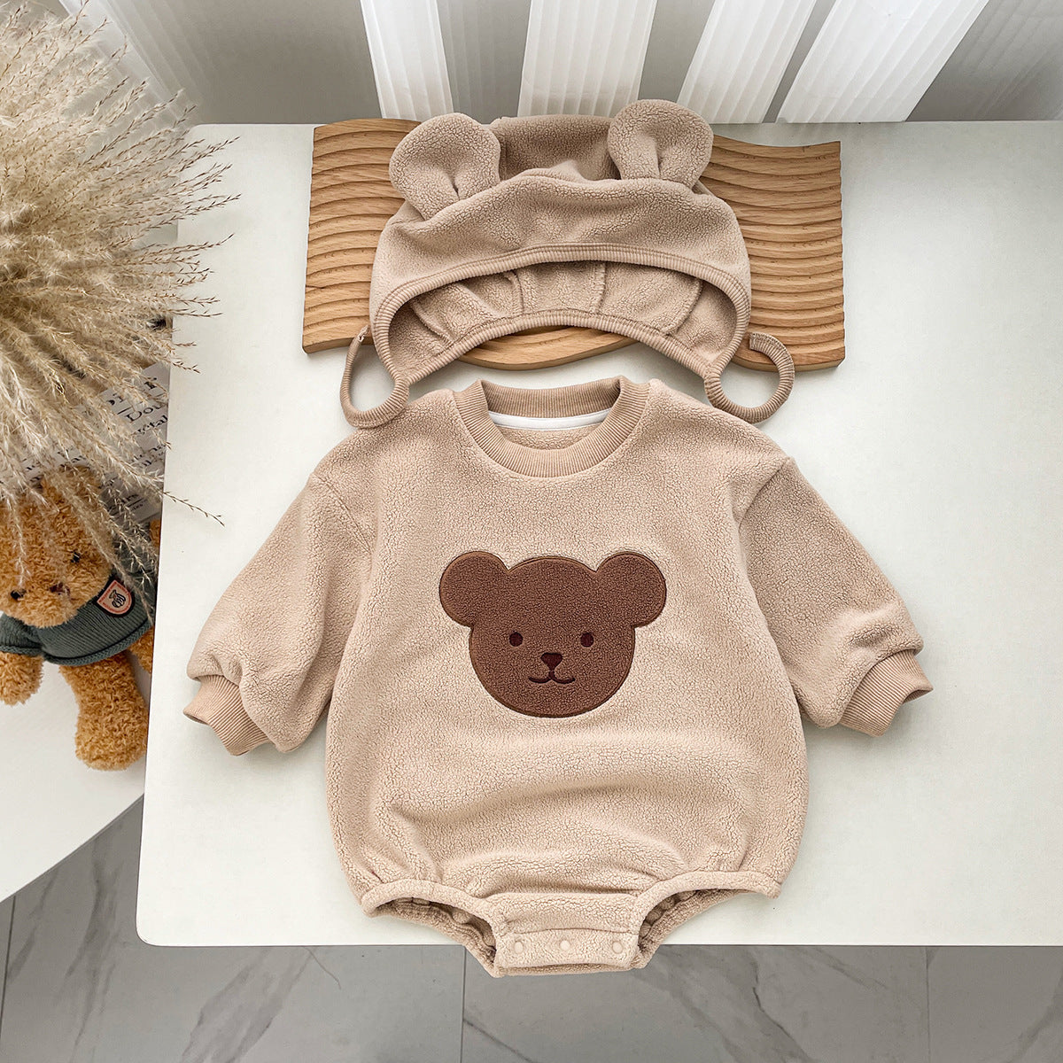 Cartoon Bear Hooded Baby Romper