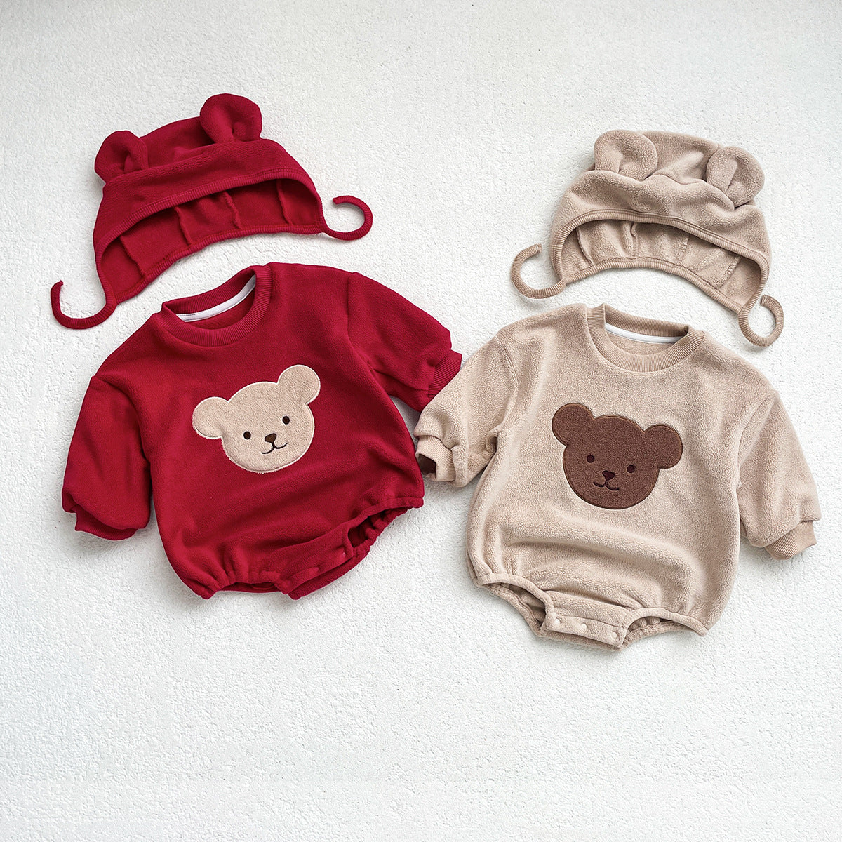 Cartoon Bear Hooded Baby Romper