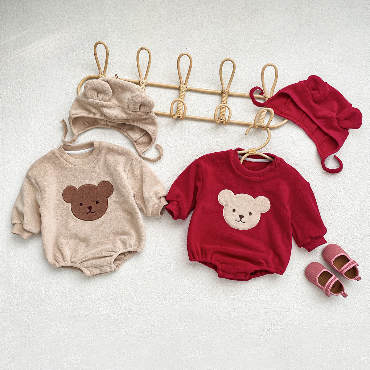 Cartoon Bear Hooded Baby Romper