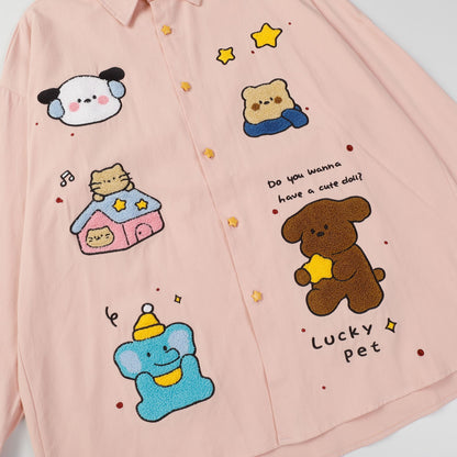 Casual Embroidered Cartoon Graphic Shirt