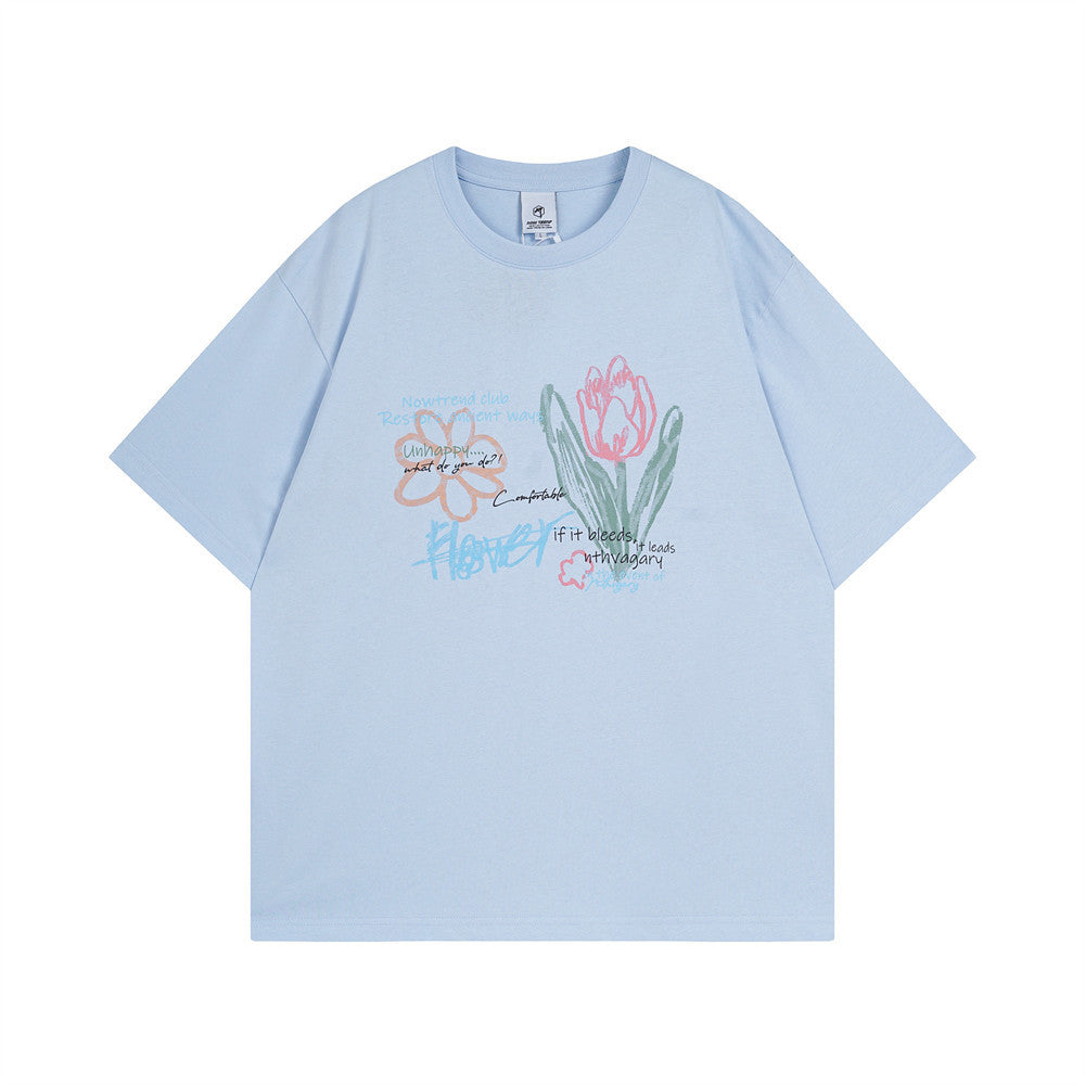 Flower Print Graffiti T-Shirt