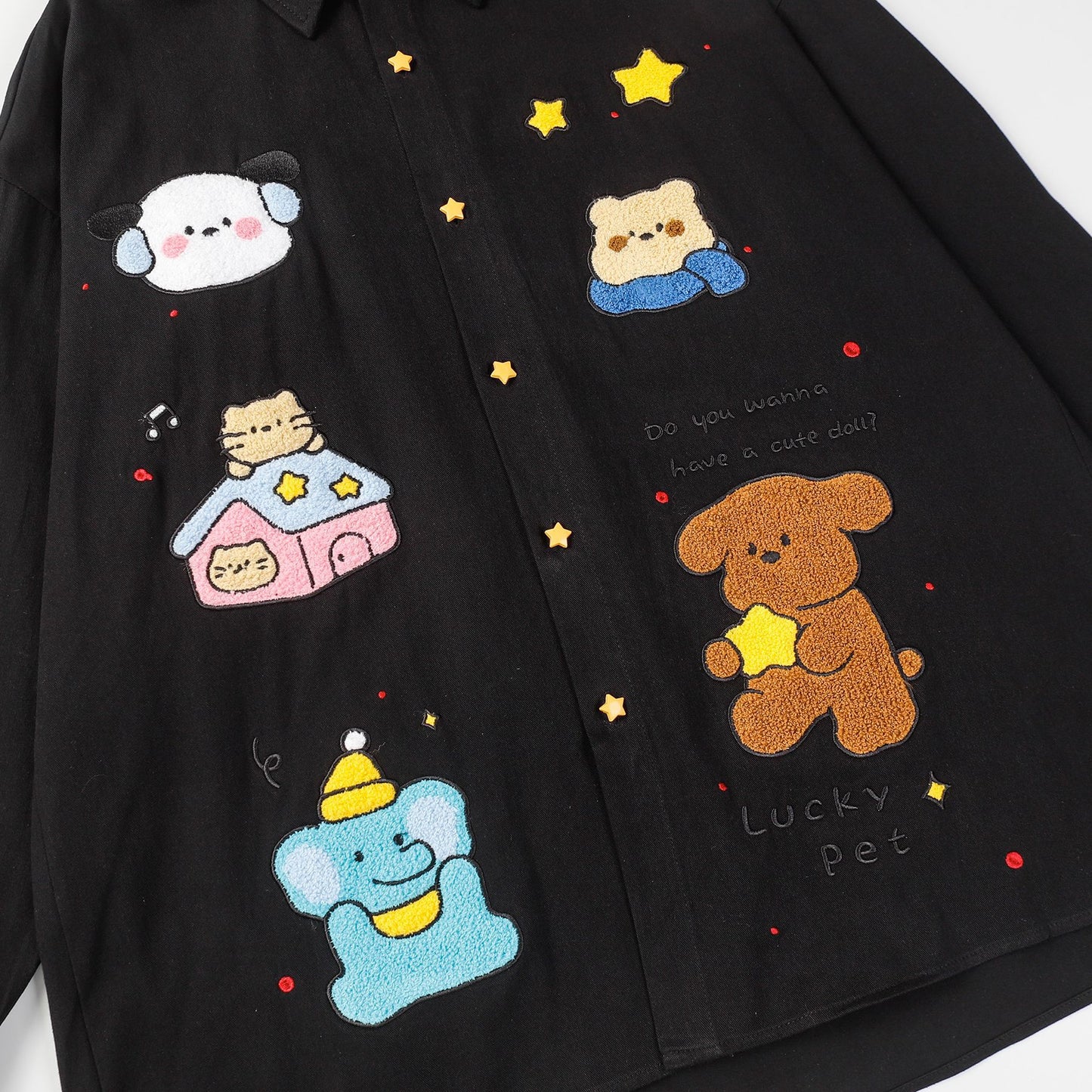 Casual Embroidered Cartoon Graphic Shirt