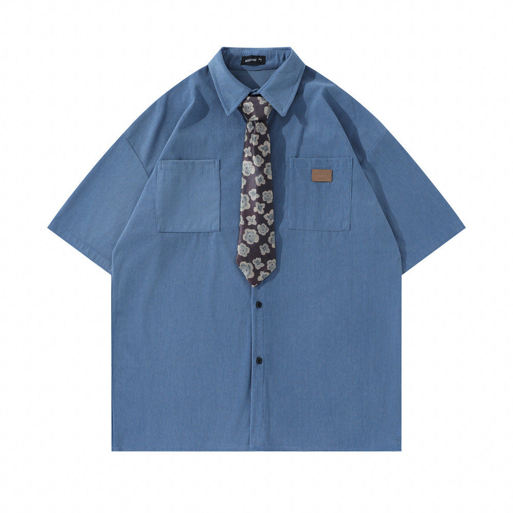 Preppy Tie-Detail Loose Shirt