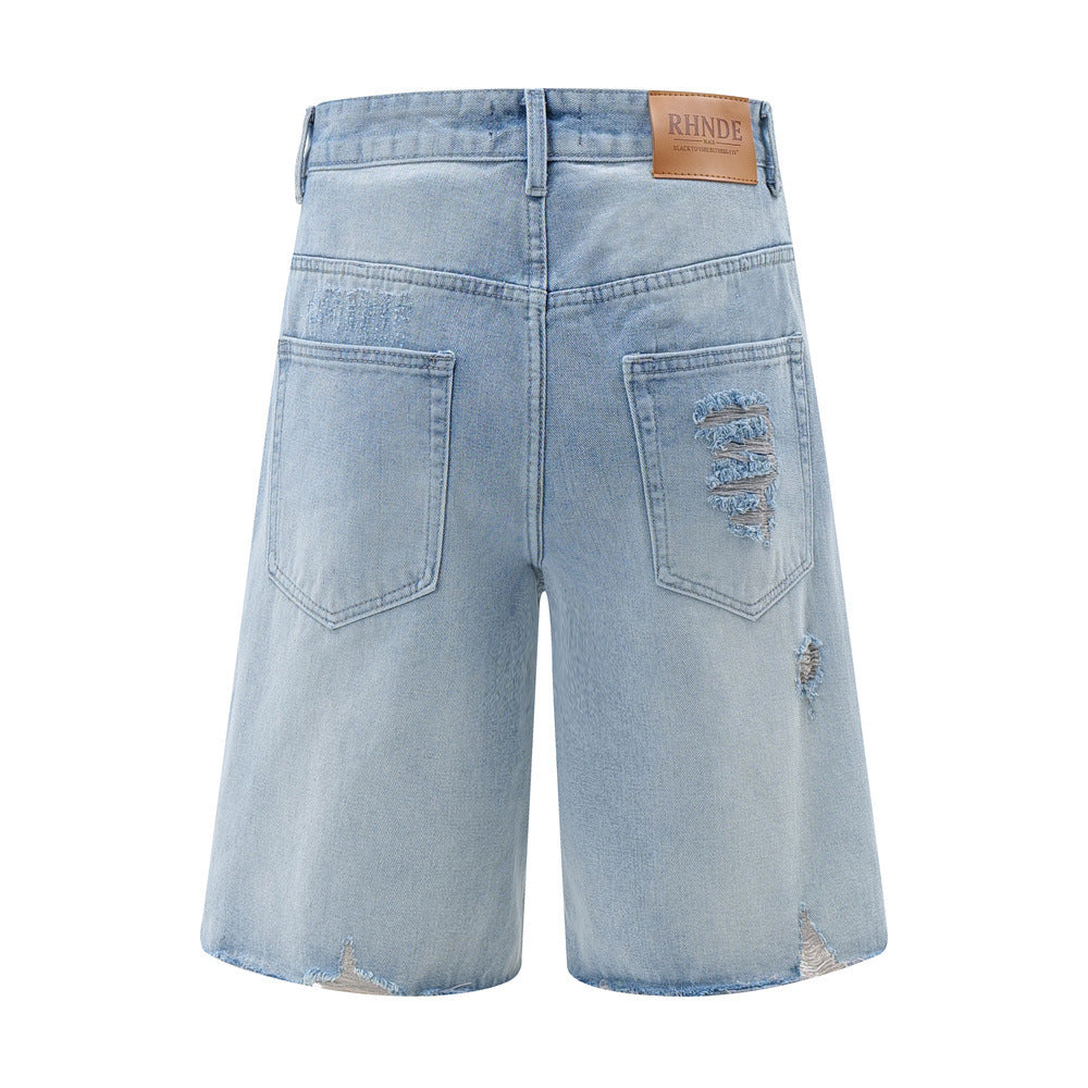 Ripped Raw Hem Denim Shorts