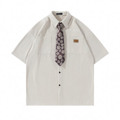 Preppy Tie-Detail Loose Shirt