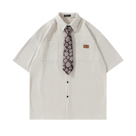 Preppy Tie-Detail Loose Shirt