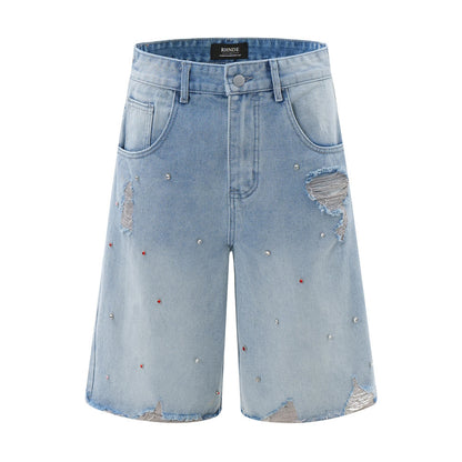 Ripped Raw Hem Denim Shorts