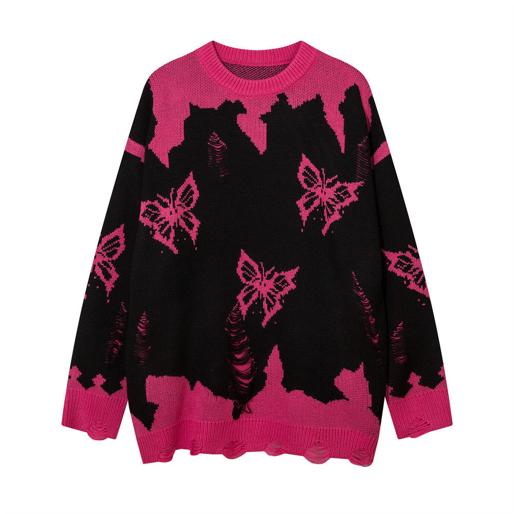 Street Butterfly Crochet Ripped Sweater