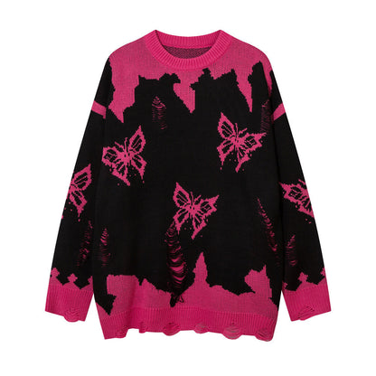 Street Butterfly Crochet Ripped Sweater