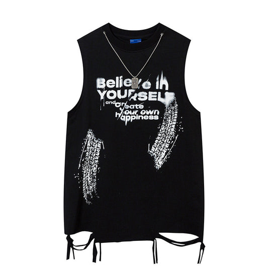 Edgy Letter Graphic Waistcoat Tee