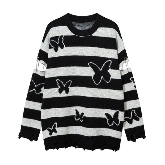 Striped Contrast Butterfly Sweater