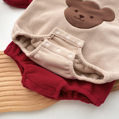 Cartoon Bear Hooded Baby Romper