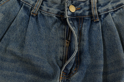 Washed Cargo-Style Denim Shorts