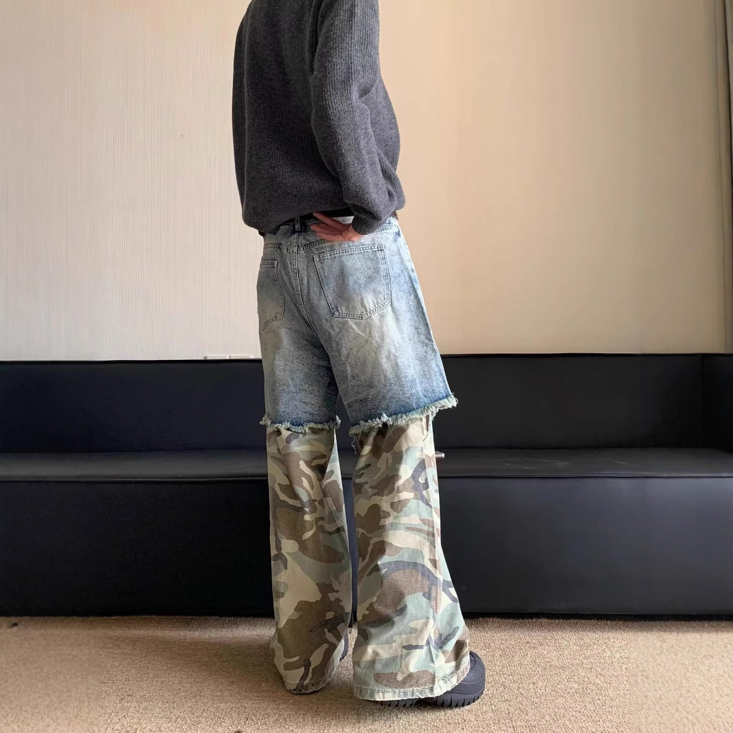 Baggy Camouflage Patchwork Denim Pants