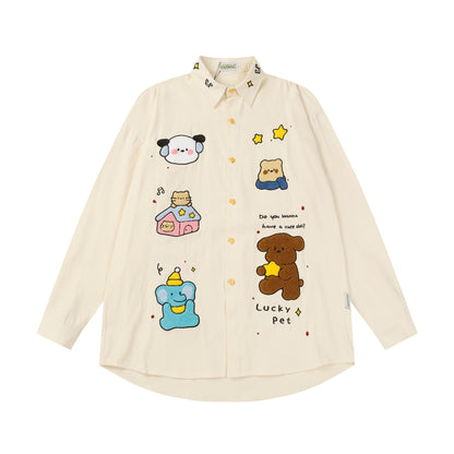 Casual Embroidered Cartoon Graphic Shirt