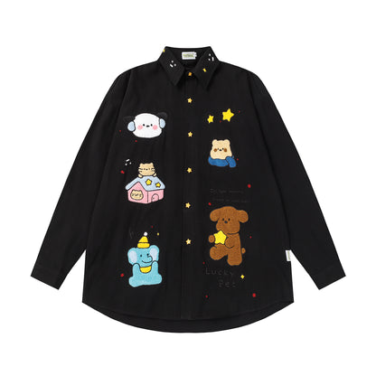 Casual Embroidered Cartoon Graphic Shirt