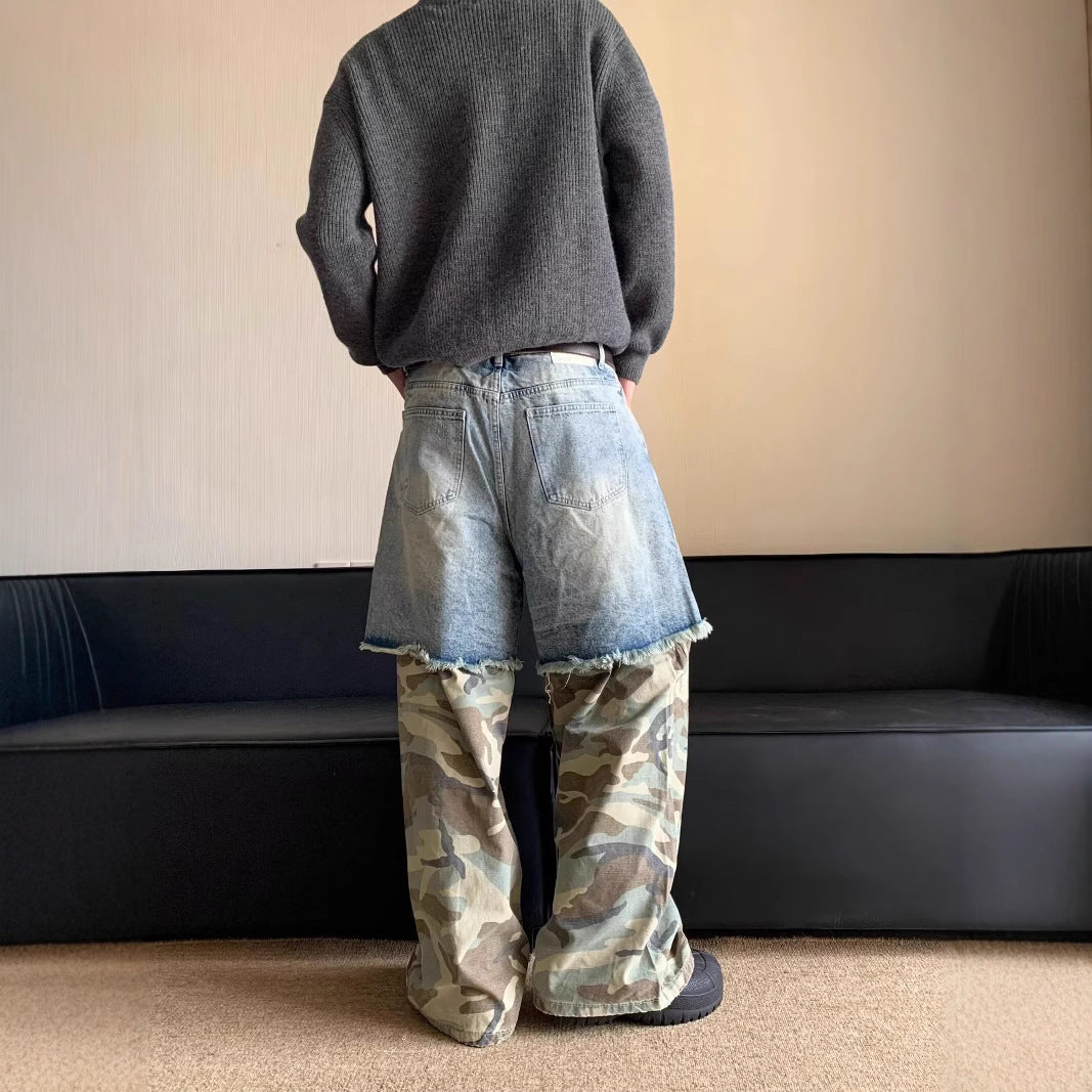 Baggy Camouflage Patchwork Denim Pants