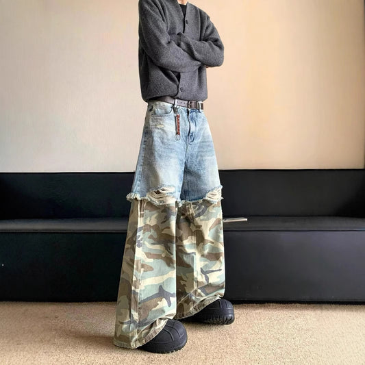 Baggy Camouflage Patchwork Denim Pants