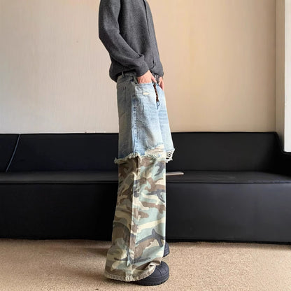 Baggy Camouflage Patchwork Denim Pants