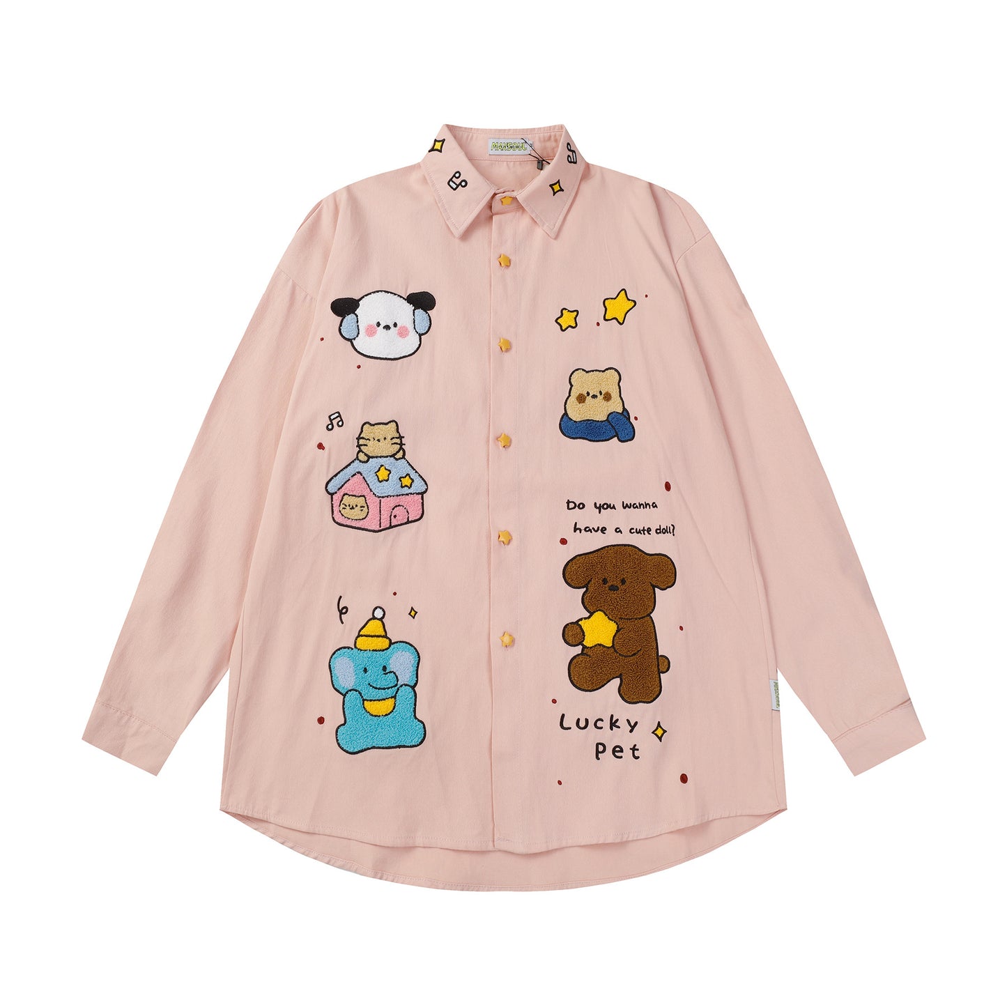 Casual Embroidered Cartoon Graphic Shirt