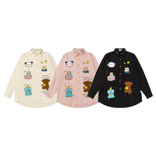 Casual Embroidered Cartoon Graphic Shirt