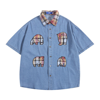 Bear Print Denim Shirt