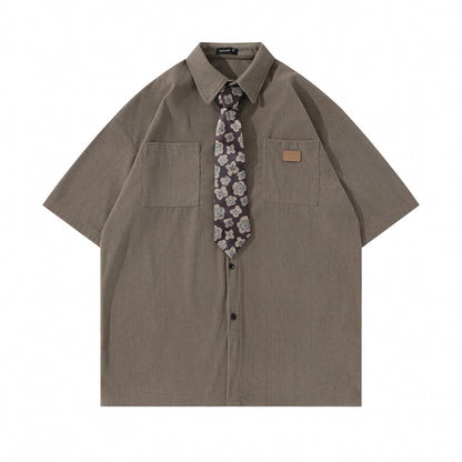 Preppy Tie-Detail Loose Shirt