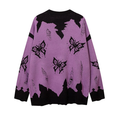 Street Butterfly Crochet Ripped Sweater