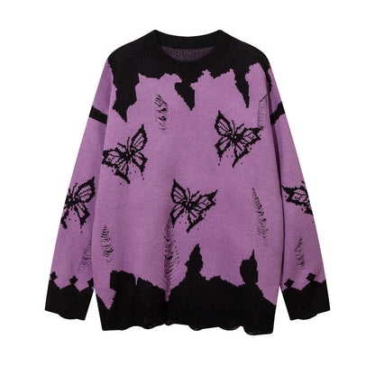 Street Butterfly Crochet Ripped Sweater