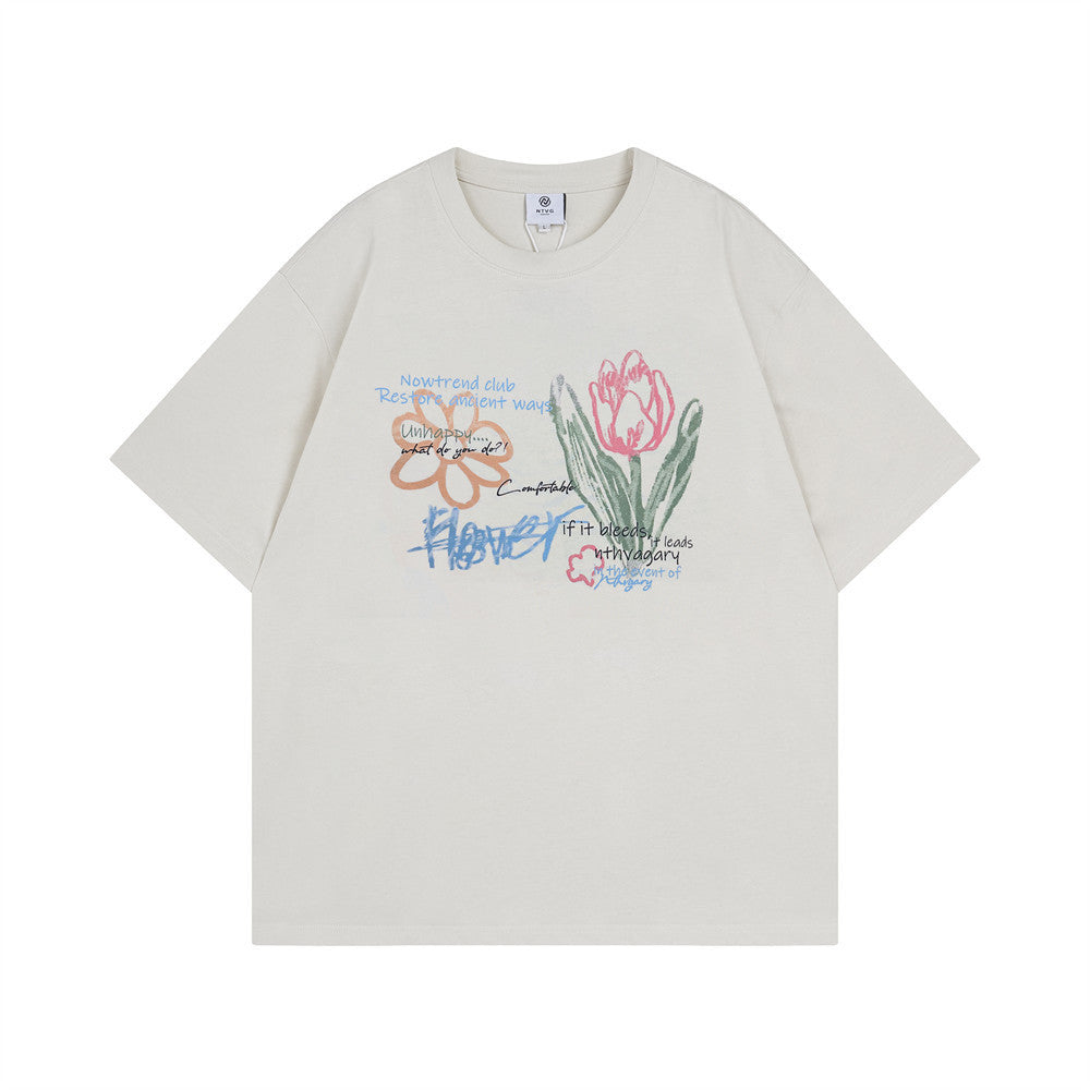 Flower Print Graffiti T-Shirt