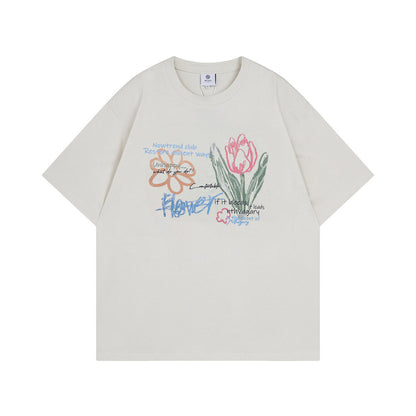 Flower Print Graffiti T-Shirt