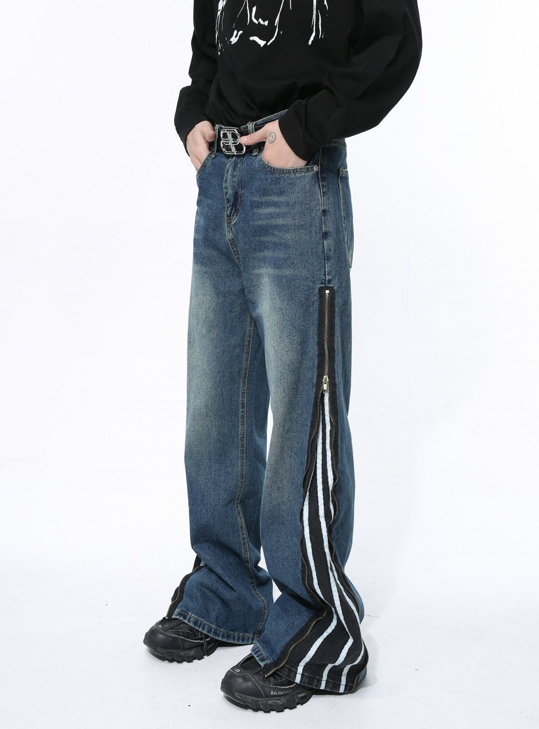 Timeless Patchwork Zipper Denim Pants