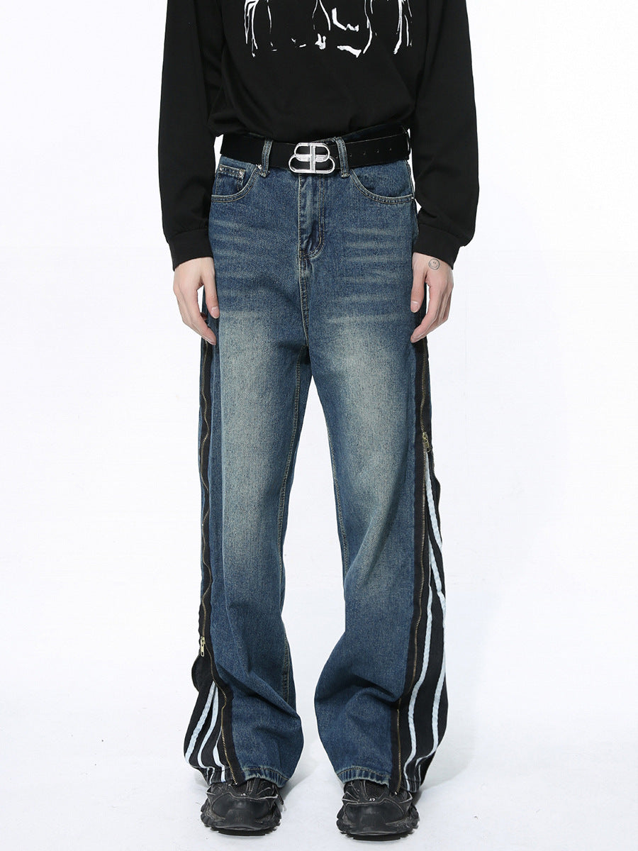 Timeless Patchwork Zipper Denim Pants