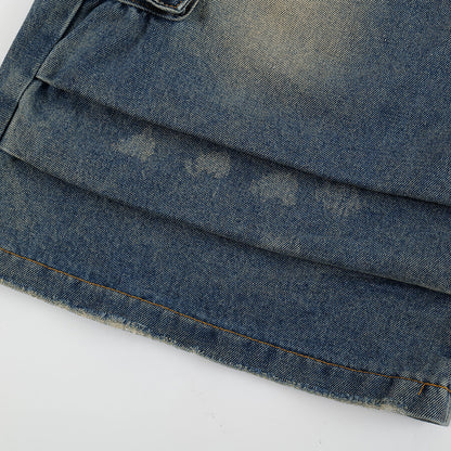 Washed Cargo-Style Denim Shorts