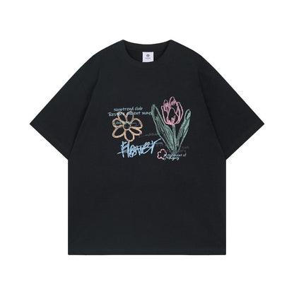 Flower Print Graffiti T-Shirt