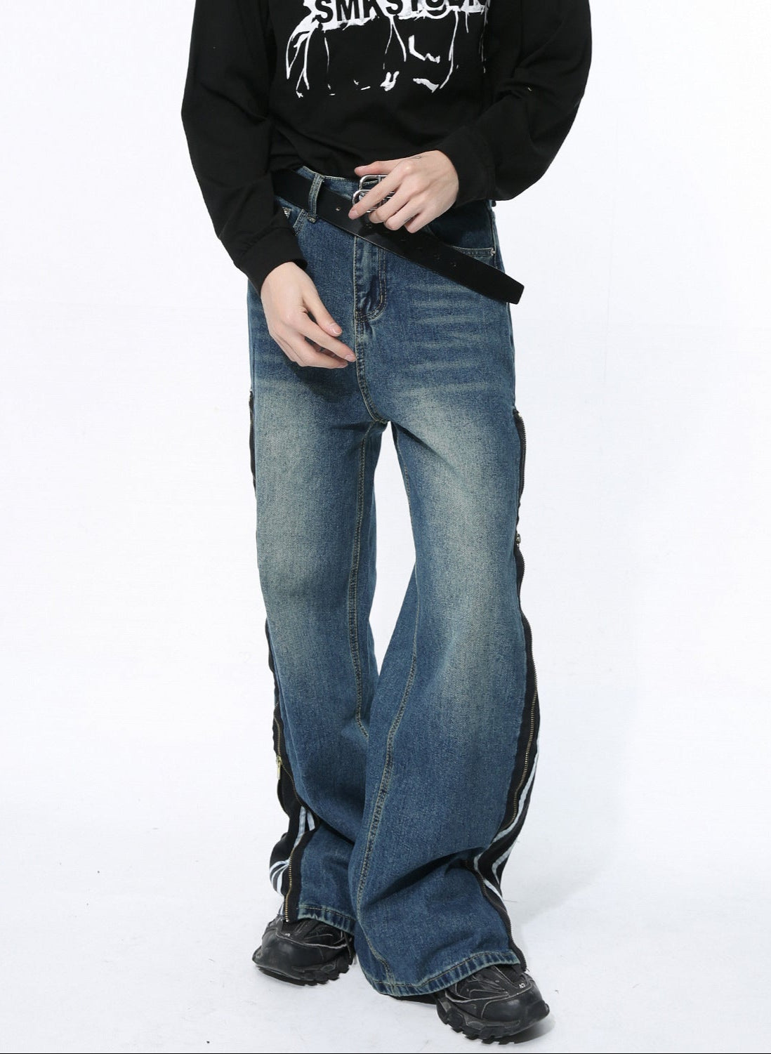 Timeless Patchwork Zipper Denim Pants